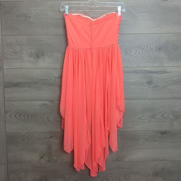 My Michelle Strapless Neon Coral Prom Dress Juniors Size 3 - Picture 7 of 10